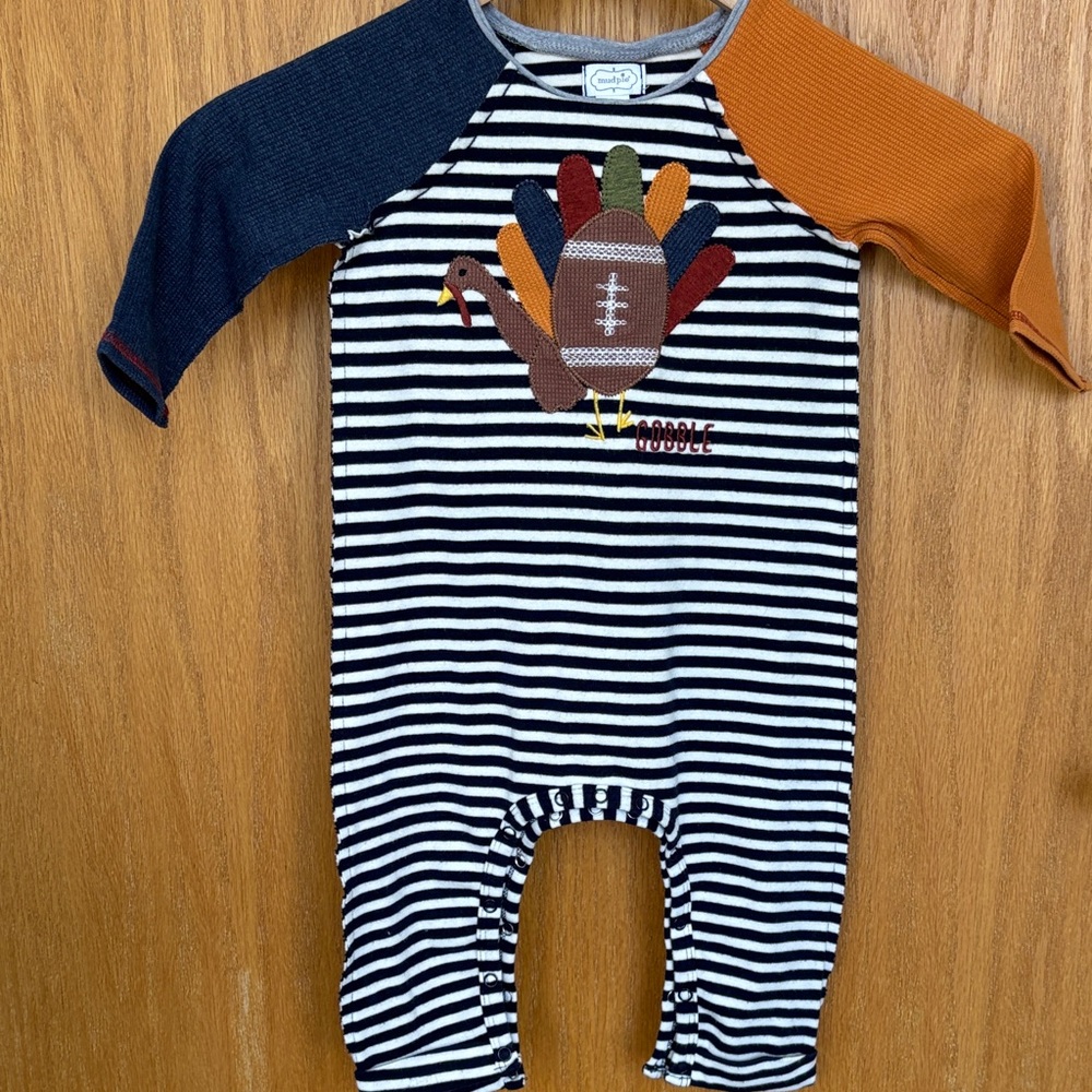 Striped Turkey Appliqué Kids One Piece